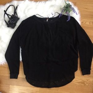 Free People Black Lace Sheer Pullover Sweater NWT